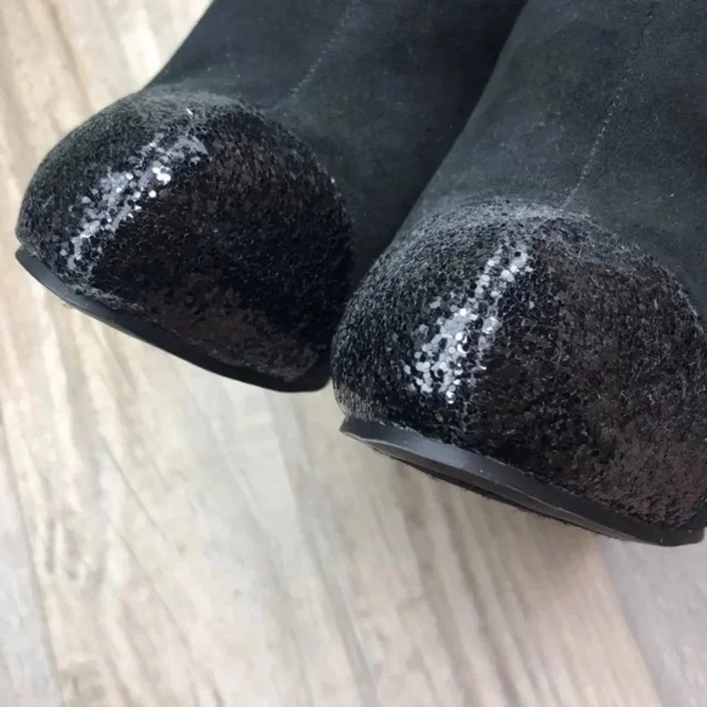 Rampage Harvey Glitter Black Ankle Heel Booties Boots NEW